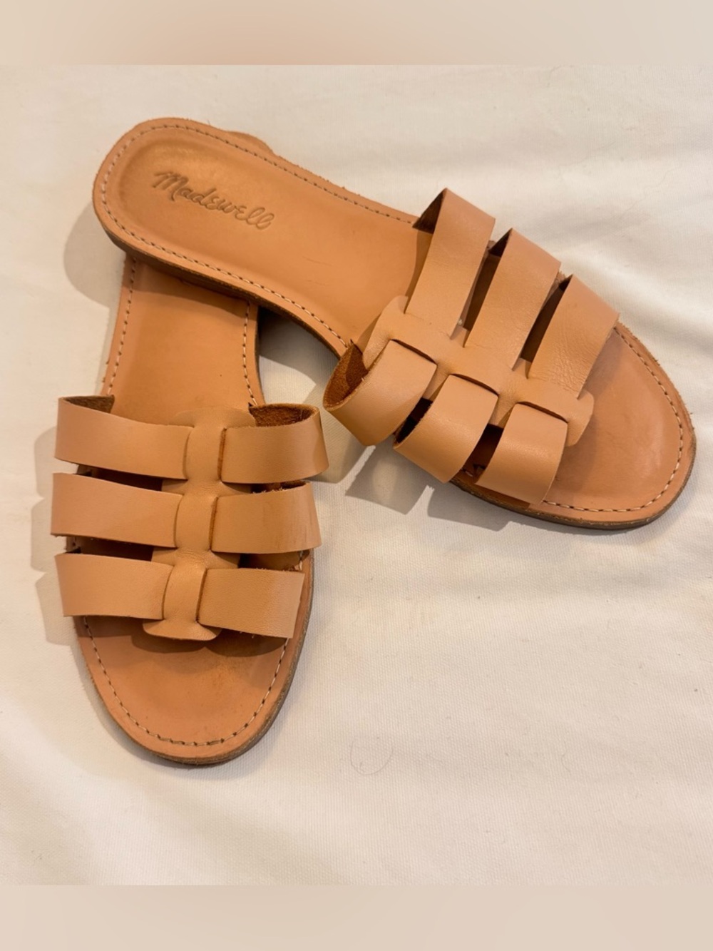 Madewell Boardwalk Slide Sandal Women 8 Fisherman Tan Cognac Leather Cottage EUC